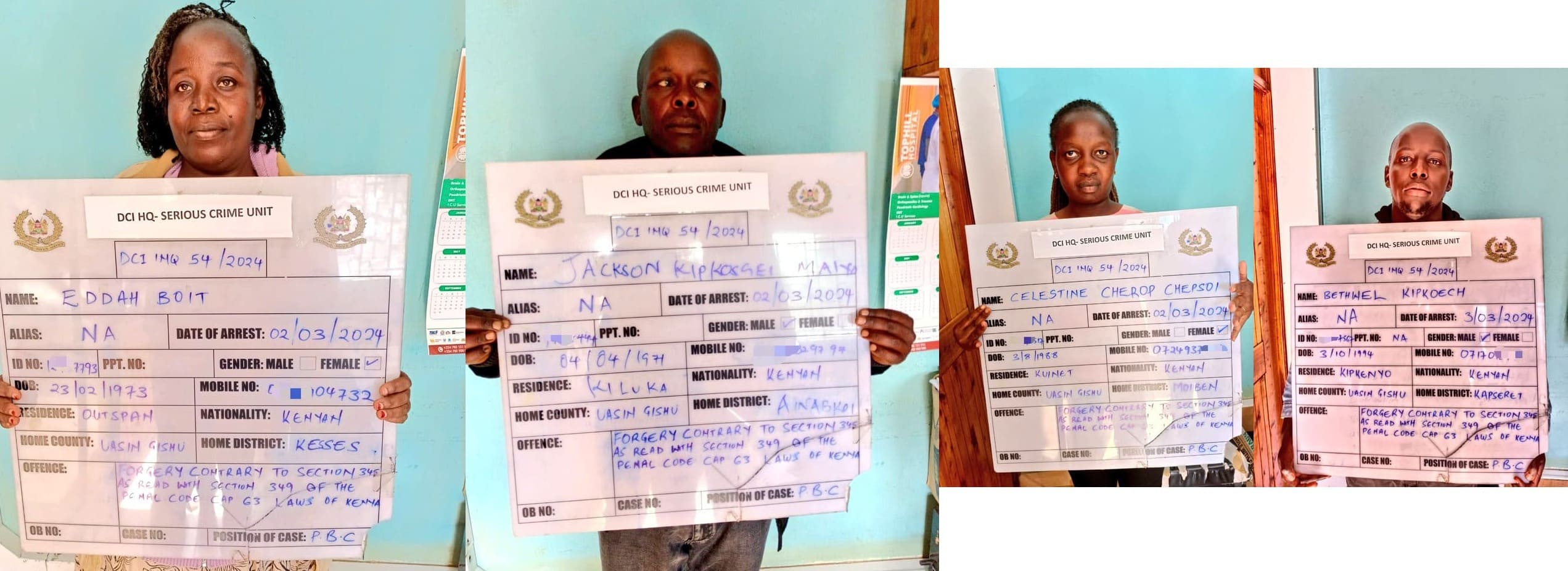 FOUR SUSPECTS WHO USED FORGED CERTIFICATES TO ACQUIRE PUBLIC SERVICE JOBS ARRAIGNED
